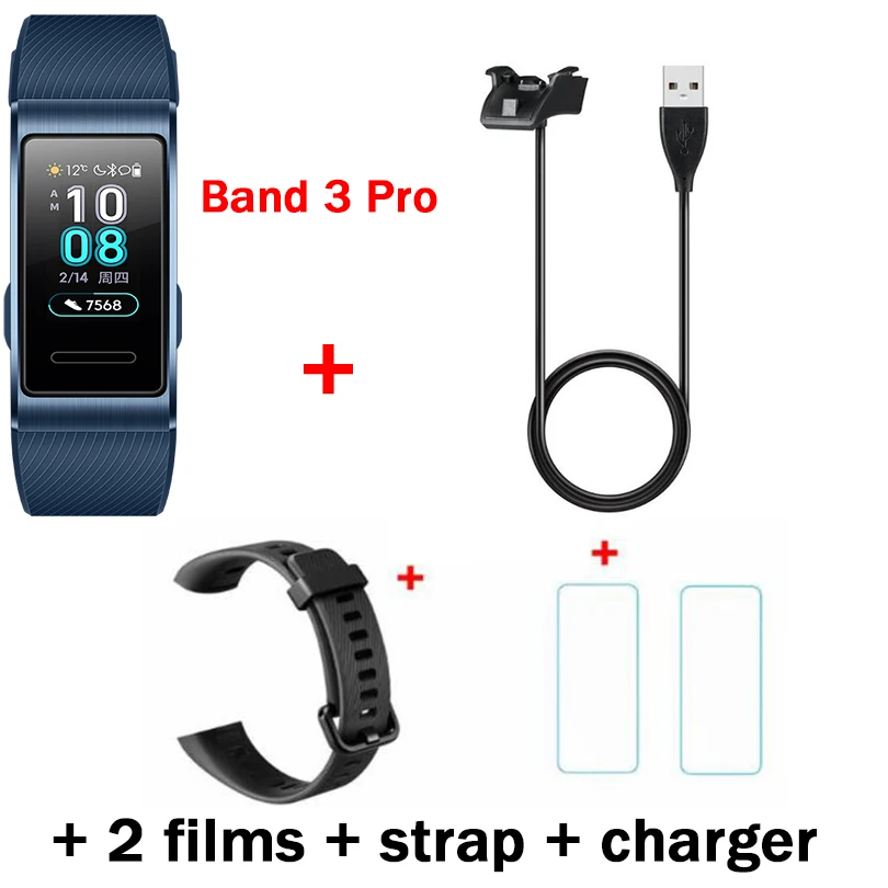 Huawei Band 3 Pro Band 3 Смарт-браслет 3 0,95 дюймов трекер для плавания Водонепроницаемый Bluetooth фитнес-трекер сенсорный экран - Цвет: 3P BLU n film n plug