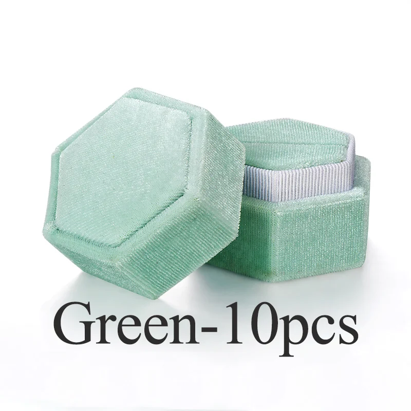 GZXSJG 10 шт. шестигранный бархатный Органайзер коробки для ювелирных изделий для свадьбы розовый зеленый синий кольцо Пользовательский логотип коробка для свадебного подарка - Цвет: GB02-Green  10pcs