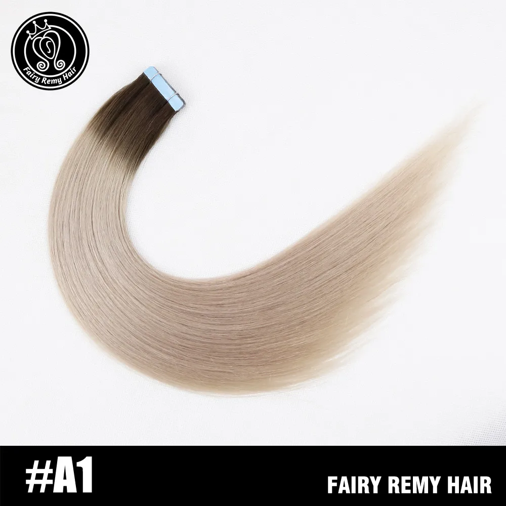 Фея remy волосы 1"-20" кожа утка человеческие волосы прямые ленты в наращивание волос Ombre Balayage корень серебряный цвет 2 г/шт. 40 г/упак - Цвет: A1