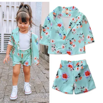 

cute girls long sleeve print flower tops suit+short pants kids baby girls clothing children clothes set 2pcs 9M-5Y