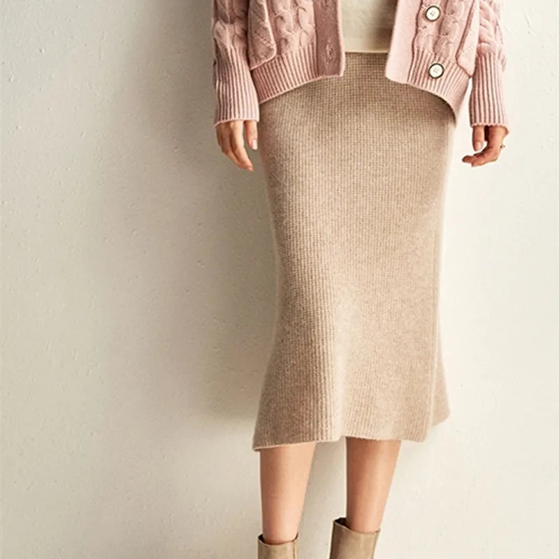 FRSEUCAG осень-зима новая кашемировая юбка женская вязаная однотонная Длинная тонкая сумка Хип дикая шерстяная юбка теплая и уютная распродажа
