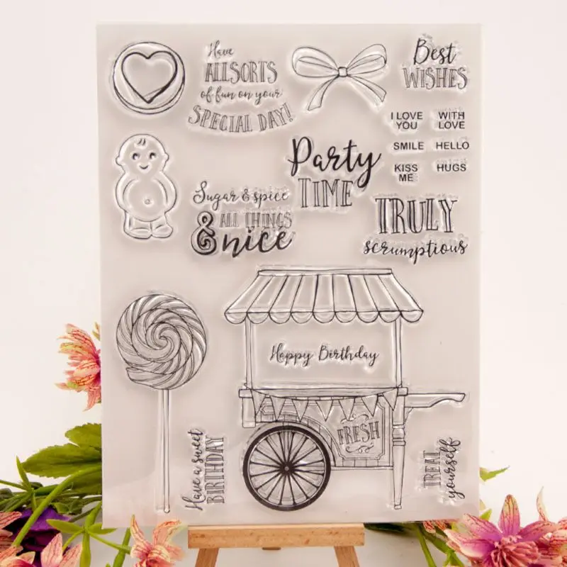 

Lollipop Happy Birthday Silicone Clear Seal Stamp DIY Scrapbooking Embossing Photo Album Decorative Paper Card Craft Art Handmad