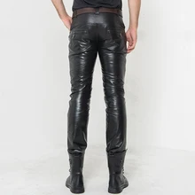 Зимние мужские брюки с флисовой подкладкой, прямые, средняя талия, тяжелая молния, натуральная кожа, полная длина, брюки-карандаш, повседневные, байкерские, мужские