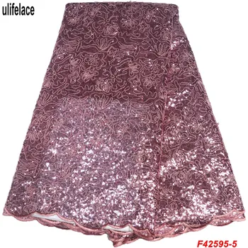 

Onion Full Sequins Applique Shining Glittering Tulle Flower Embroidered African Nigerian Lace Fabric for Women Dress F4-2595