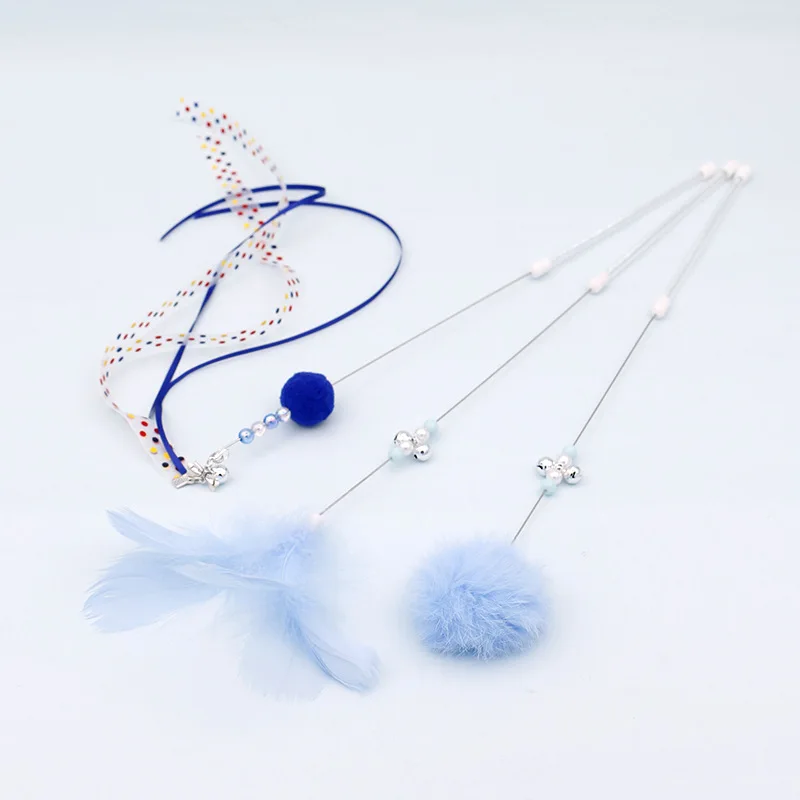 

Small Rabbit Fur Ribbon Cat Teaser Kitty Toy Interactive Toy Feather Bell Magic Wand Three Pieces Packaged Combination