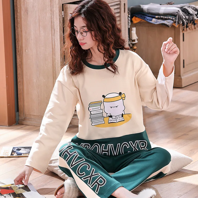 

Wholesale Pajamas Sets Spring women Long Sleeve Sleepwear Suit Autumn Cute Big Girls Homewear Gift female pyjamas women Pijama