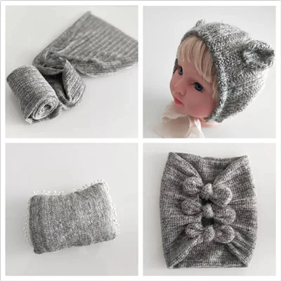 Q(4 Pieces set) Растягивающийся реквизит для фотосъемки новорожденных, шапка для фотосессии+ обертывание+ наборы подушек bebe fotografia, аксессуары для фотосъемки - Цвет: Q(4 Pieces set)