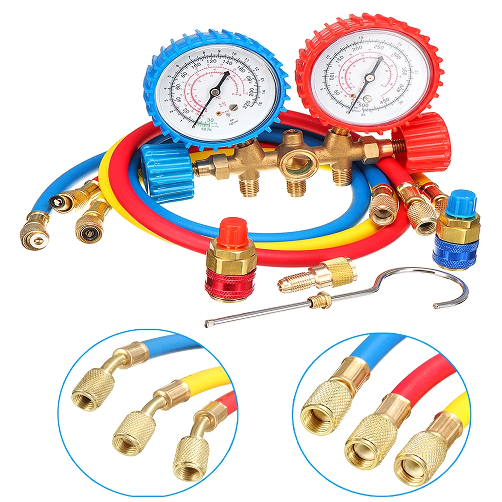 

Manifold Gauge Set Air Conditioning Diagnostic Repair Tool Set 3-Way Tester Refrigerant Gas Service Diagnostic Kit Car Tools