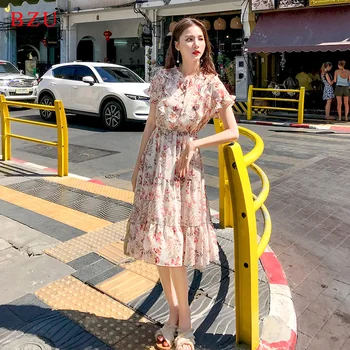 

2019 Spring Festival New Summer Fresh Chiffon Dresses with small Flowers