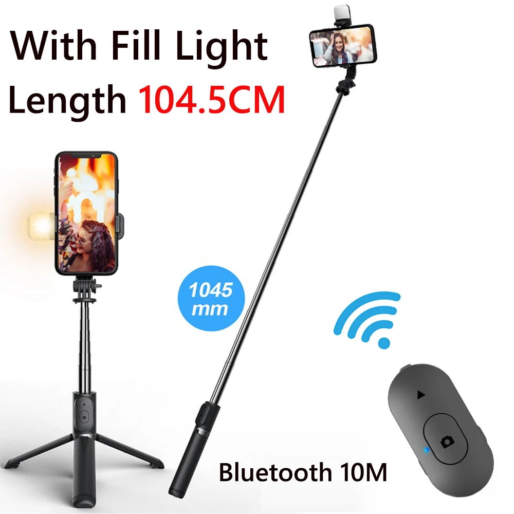 Wireless bluetooth foldable selfie stick tripod with fill light shutter remote control for Xiaomi Huawei iphone IOS Android