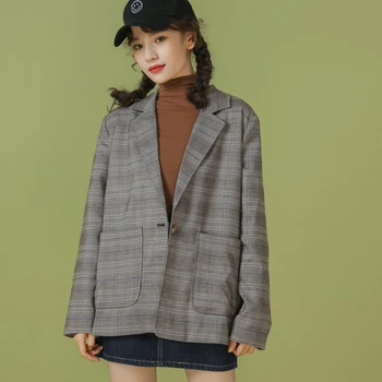 

New Winter Vintage Style Women Business Work Wear Ladies Office Autumn Winter Professional OL Fashion Plaid Korean Blazers Coat