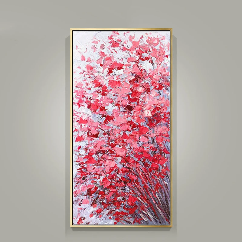 

R&GART Handpainted Abstract Red Flower Oil Painting On Canvas Art Oil Painting Gift Home Decor Living RoomWall Adornment Picture