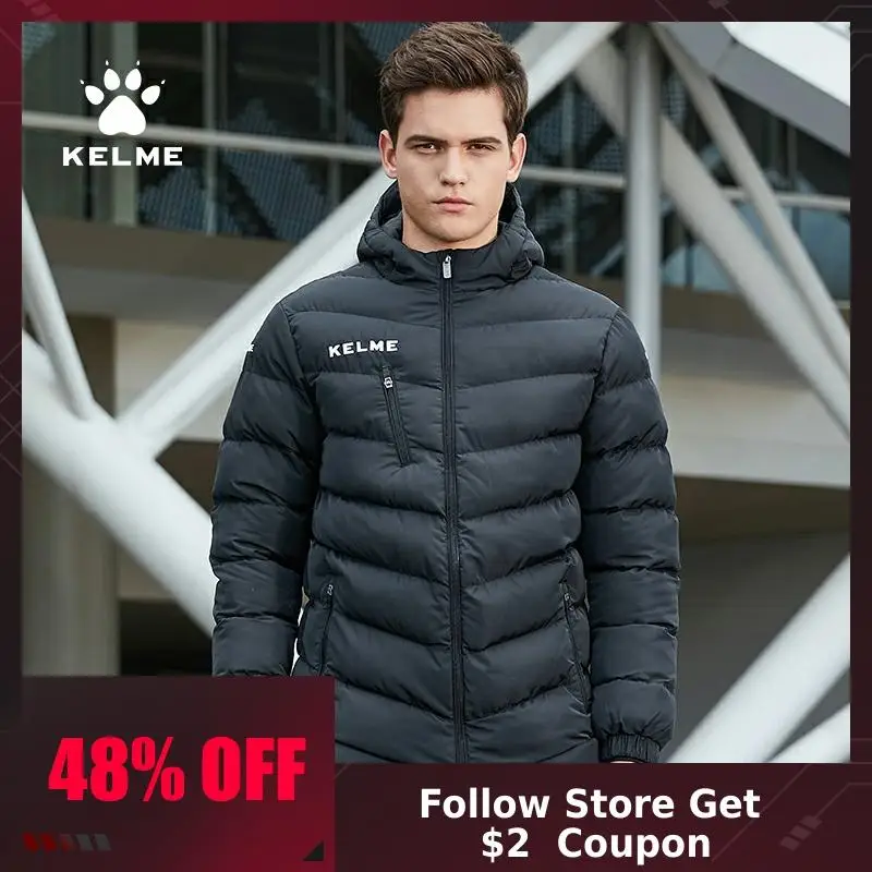 

KELME Men Children Soccer Training Jacket Hooded Winter Keep Warm Coat Training Sport Running Football Jacket K15P010