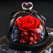 Вечное сохранение розы в стеклянном куполе Красавица и Чудовище роза цветок подарок на день рождения свадебный подарок на день Святого Валентина