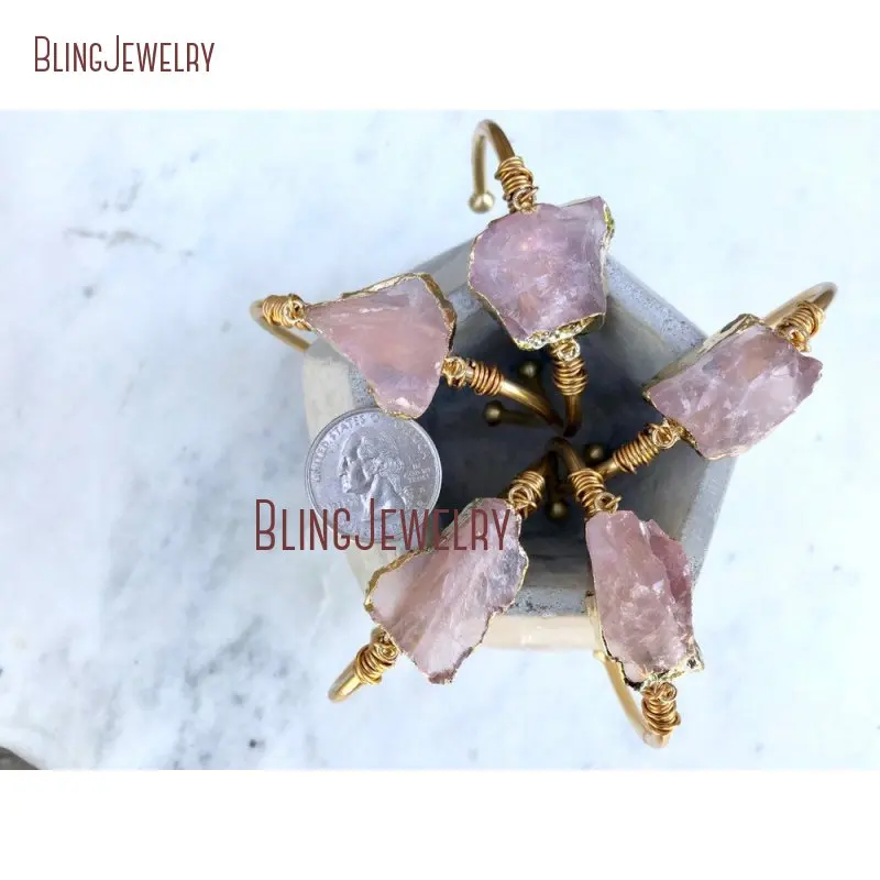 Boho шикарный открытый золотой браслет розовый кварц браслет манжета BM27692
