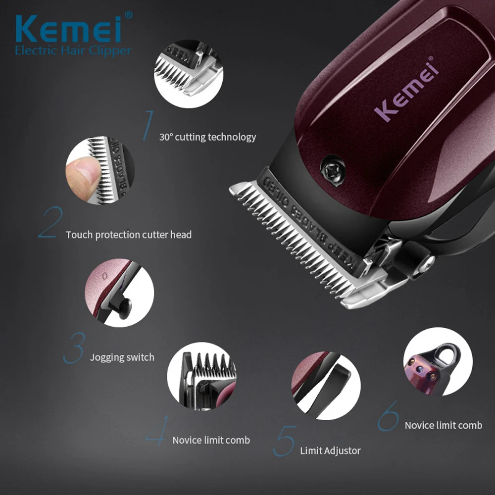 Lâmina de Titânio com Fio Máquina de Corte de Cabelo Barbeiro + Limite Pente para Crianças Kemei Profissional Elétrico Adultos 110-240v 4 Computers & Electronics