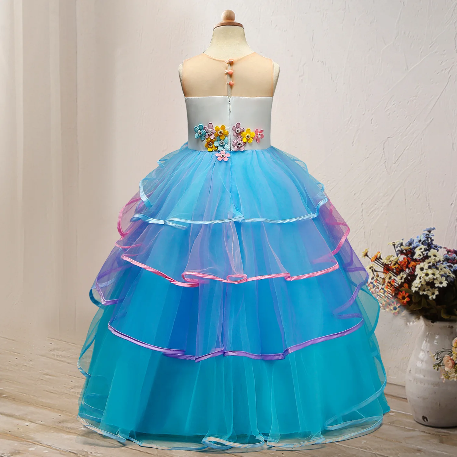 Детское платье в европейском и американском AliExpress длинное торжественное платье с единорогом газовое пышное платье принцессы для представления, платье для девочек