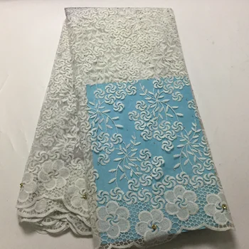 

African Lace Fabric 5 yards High Quality Guipure Lace Tulle French Embroidered Mesh Lace Fabric Gold White for African Wedding