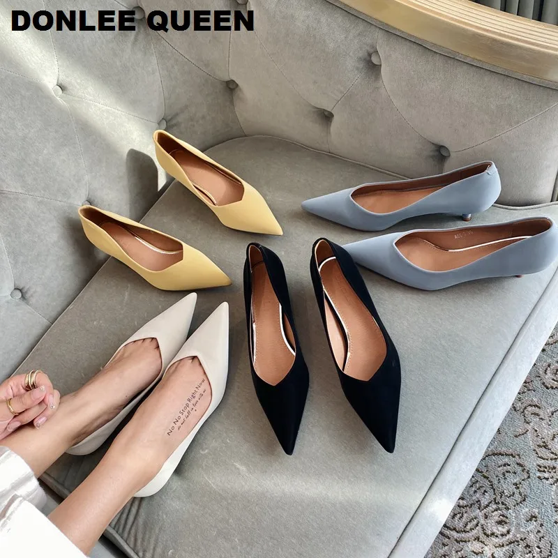 

2020 New Spring Pumps Shoes Women Thin High Heel Shoe Brand Pointed Toe Shallow Med Heel Work Shoe For Party Wedding Shoes Mujer
