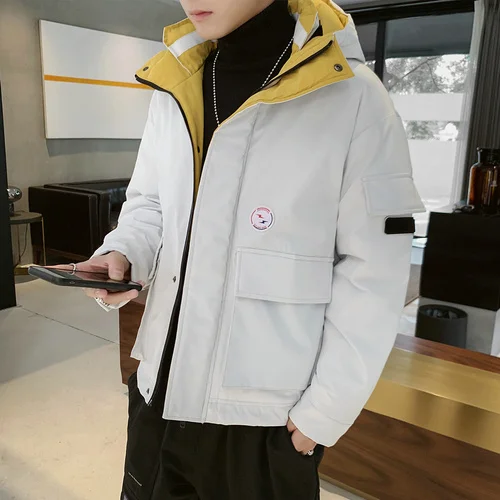 Men's winter coats winter warm hooded parkas fashion windbreaker - Цвет: white