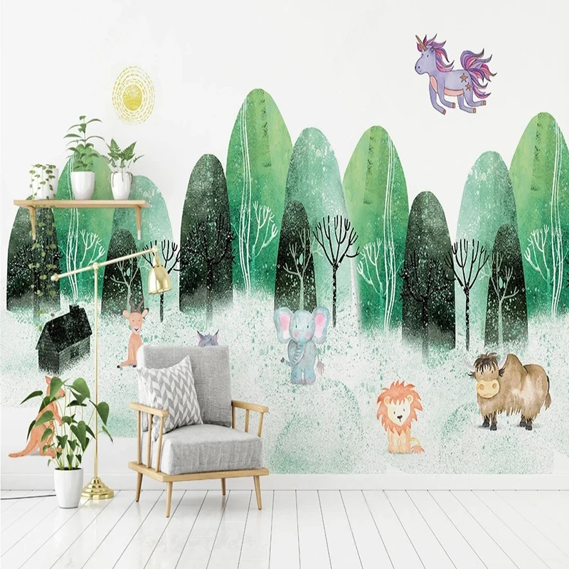 

Custom Wall Cloth Nordic Forest Animal 3D Wallpaper Children's Room Background Wall Home Decor Mural Papel De Parede For Bedroom