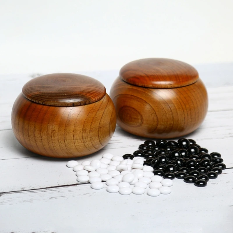 Wooden Go Cans Stones Storage Bottle Go Game Chess Bowls with Lid Weiqi Box
