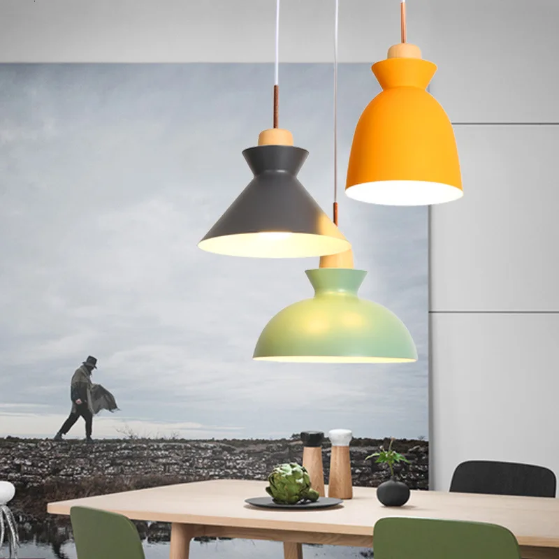 

Europe Concise Modern Originality Restaurant Bar Counter Post Modern Office Colour Wood Art Aluminum Single Head A Chandelier