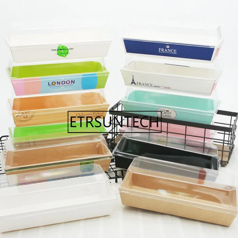500sets 19*8.5*6CM Wrap Boxes Long Bread Box Transparent Rectangle Sandwich Box Puff Cake Packing Boxes