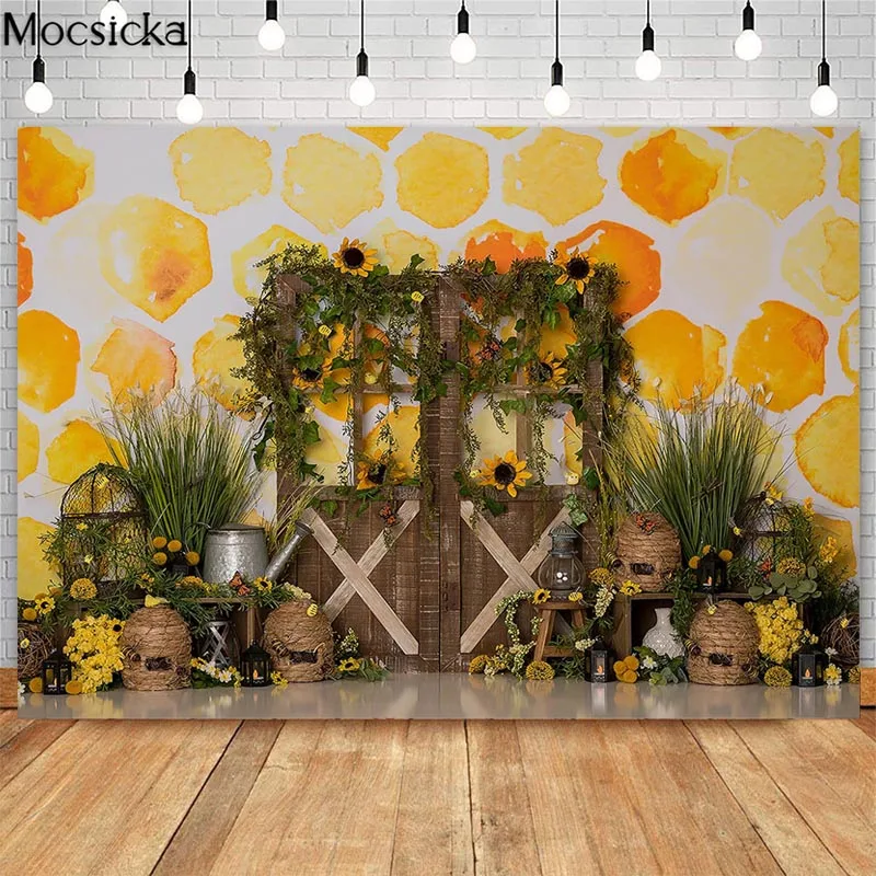 

Mocsicka Bee Day Cake Smash Backdrops For Sunflowers Beehive Honey Children 1st Birthday Photographic Studio Photo Backgrounds