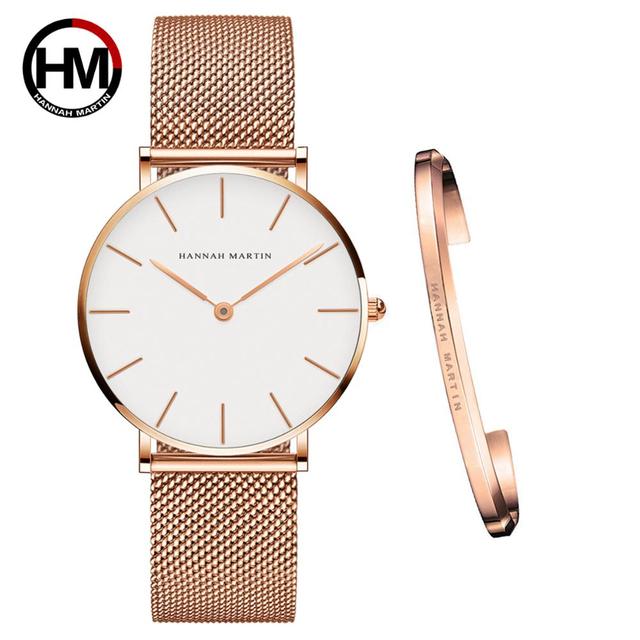 Rose Gold 1 Set Bracelet Watch Japan Quartz Creative Design Waterproof Stainless Steel Mesh Ladies Watches Relogio Feminino