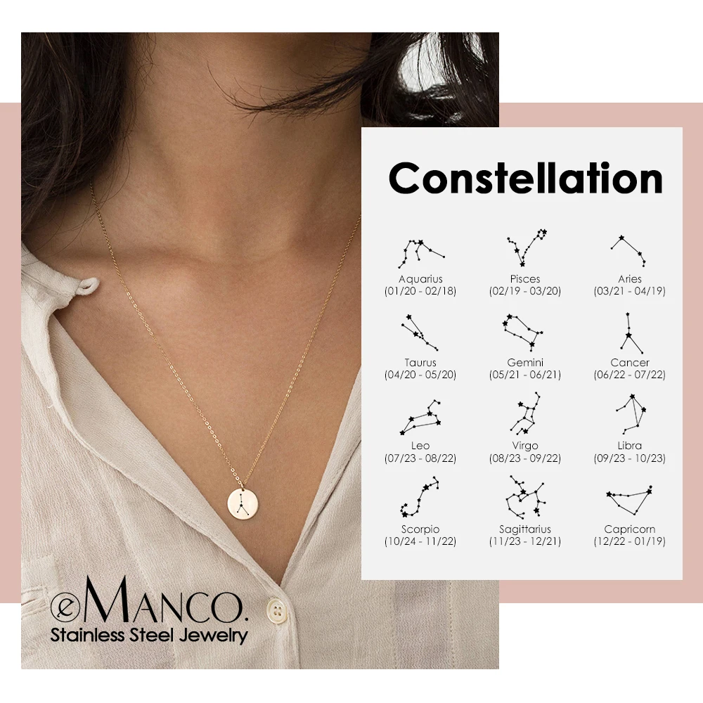 Necklaces Jewelry Constellation 316l-Stainless-Steel Pendants Engrave Women E-Manco 