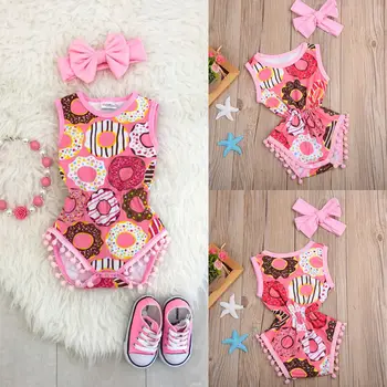 

Newborn Infant Baby Girls Outfit Clothes Jumpsuit Headband Set