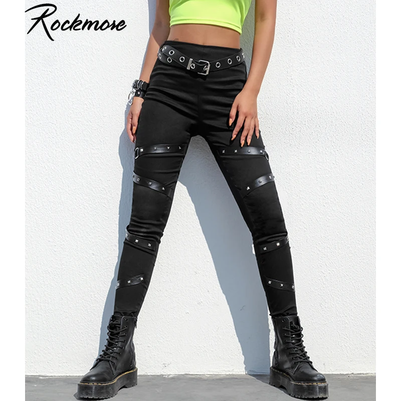 Rockmore Punk Bodycon Zipper Pencil Pants Women Trousers With Rivet Gothic Black Joggers Skinny Harajuku Streetwear Cargo Pants Rockmore Punk Bodycon Zipper Pencil Pants Women Trousers With Rivet Gothic Black Joggers Skinny Harajuku Streetwear Cargo Pants