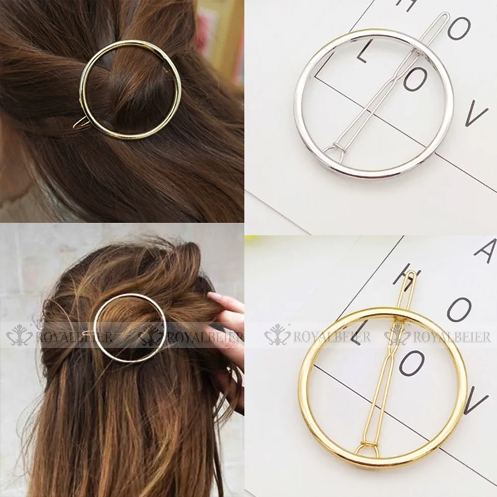 Best Selling Gold/Silver Plated Metal Triangle Moon Round Hairpin Side Clip Horsetail Clip Female Alloy Hair Accessories