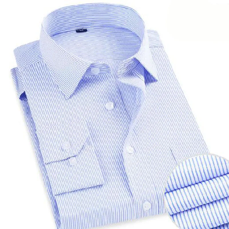 Деловые мужские однобортные повседневные рубашки с длинным рукавом Camisa, хлопковые рубашки в полоску с принтом, облегающие рубашки высокого качества