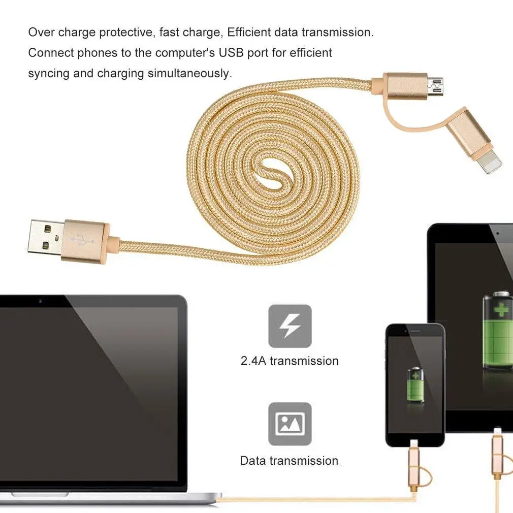 2 в 1 супер длинный микро USB кабель для зарядки мобильного телефона Шнур Iphone