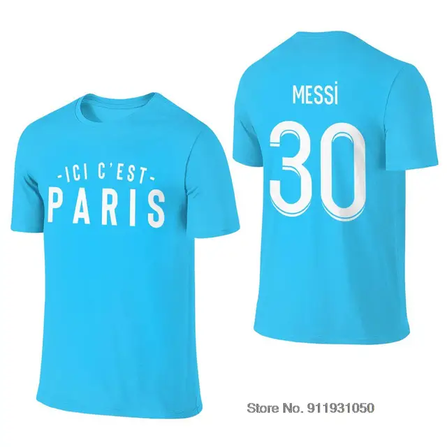 Men T-shirt 30 Lionel Messi Paris Printing Tee Tshirt Men T Shirt For Fans Clothes 100% Cotton Round Neck Football Short sleeve Aroyal blue