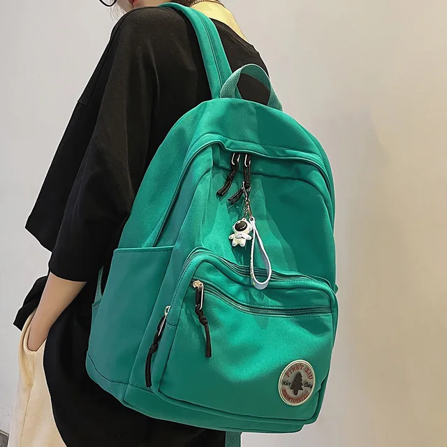 Girl Solid Color Fashion School Bag College Student Women Backpack Trendy Travel Lady Laptop Cute Backpack Green New Female Bag 1