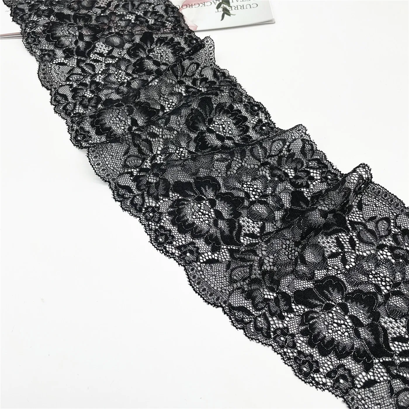 3y/Lot Width 15cm Black Silver Elastic Stretch Lace Trim 5