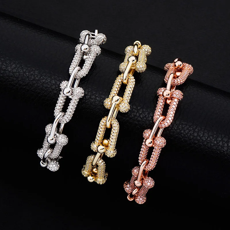 

Zciti 12mm Personalised Bracelet High Quality AAA + Cubic Zirconia Copper Chain Lobster-claw-clasps Hip Hop Jewelry For Gift