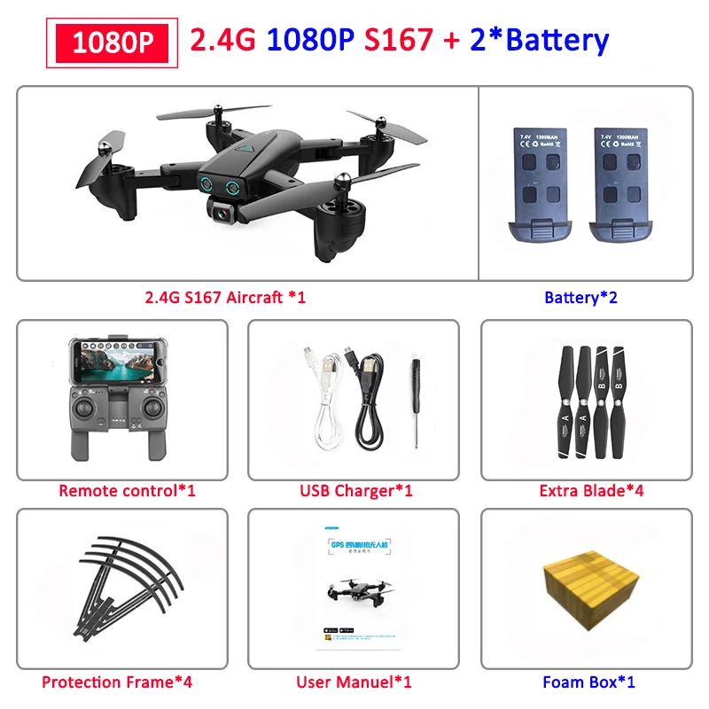 S167 складной Профессиональный Дрон с камерой 4K HD селфи 5G gps WiFi FPV широкоугольный Радиоуправляемый квадрокоптер Вертолет игрушка E520S SG900-S - Цвет: 2.4G 1080P 2B Foam