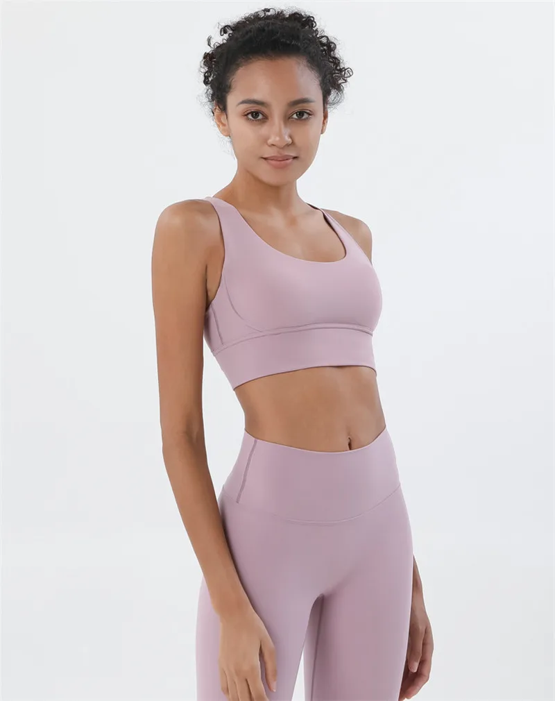 Lulu Classic Solid Color Cross Back Women Sport Bra Fitness Tank Top Shockproof Run Tight Yoga Vest No Steel Ring With Chest Pad