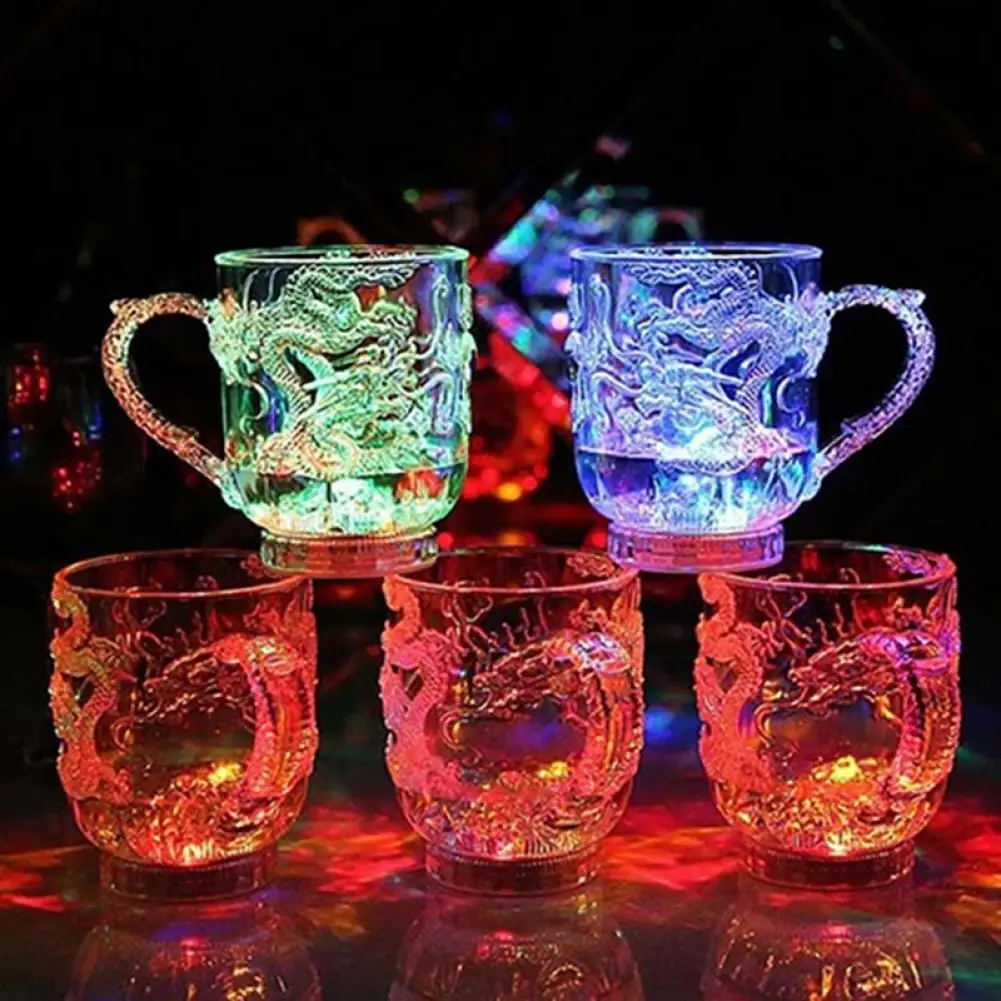 2x-10 oz Inductive Colorful LED Wine Whisky Cup Flash Light Beer Drink Glass Bar 