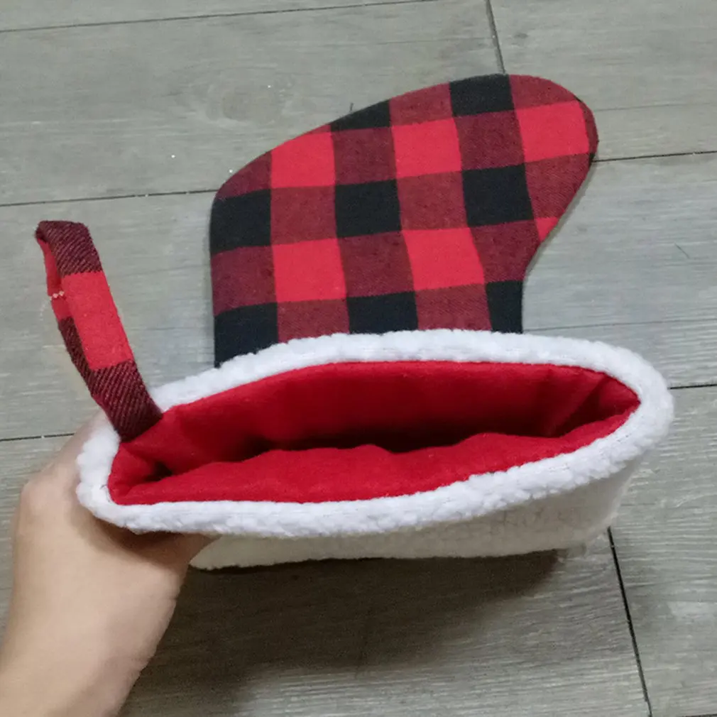 Black Red Plaid Christmas Stocking with White Faux Fur Cuff Buffalo Check Socks for Holiday Christmas Decorations