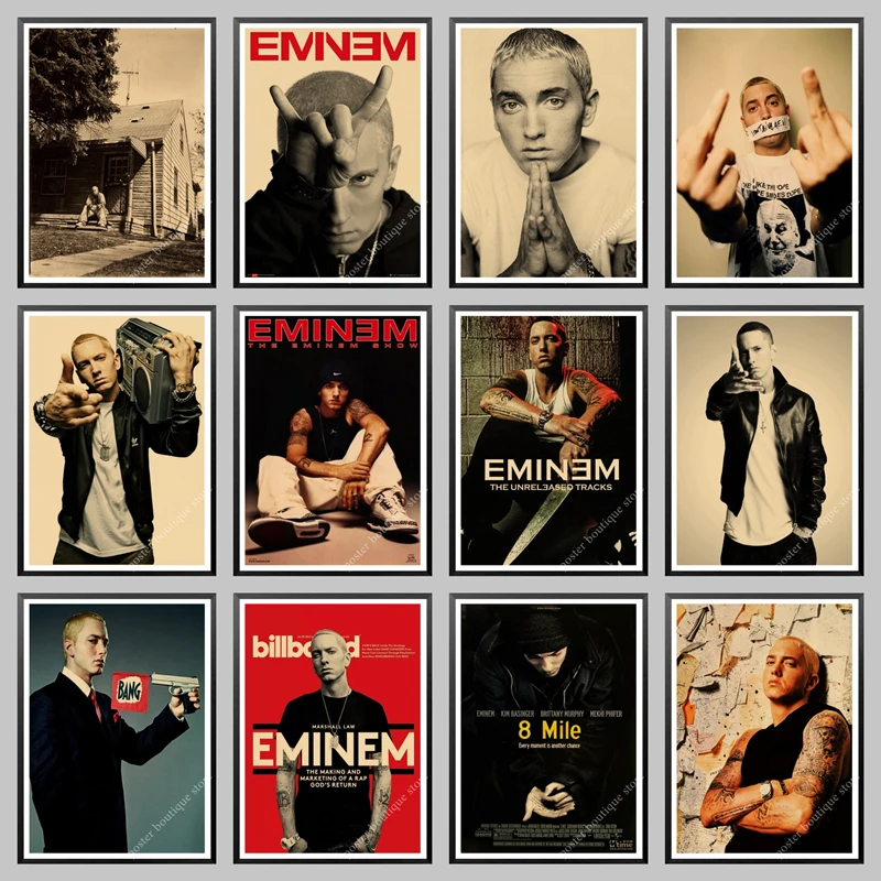 Eminem-Póster de 8 millas de papel kraft para pared, póster decorativo de rapero de Hip Hop, Singer, Eminem