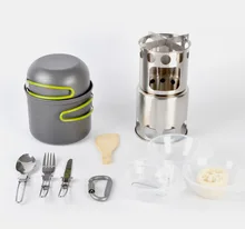 Camping Cookware set Outdoor Camping Pots and wood Stove Picnic Tableware With Foldable Spoon Fork Knife Combination For Picnic