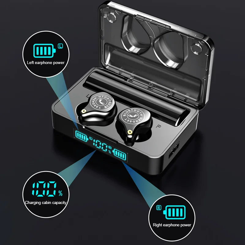 V5.0 Bluetooth наушники беспроводные наушники 8D стерео Спортивные Беспроводные наушники мини наушники гарнитура с микрофоном 3600 мАч Внешний аккумулятор