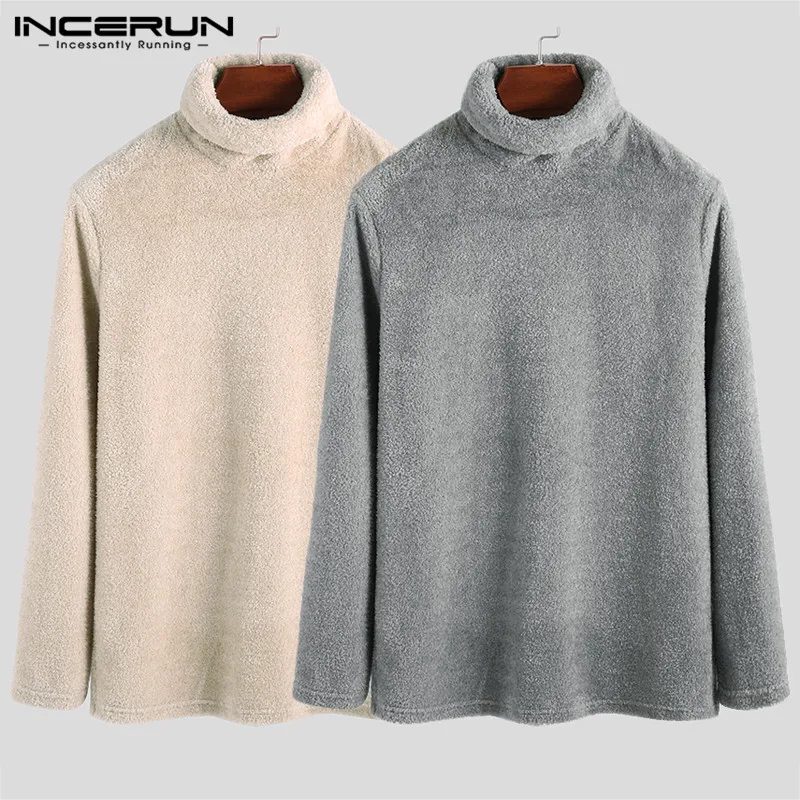 

2019 Autumn Winter Men Solid Color Turtleneck Warm Sweater Fashion Long Sleeve Pullover Tops Men's Casual INCERUN Camisa 5XL