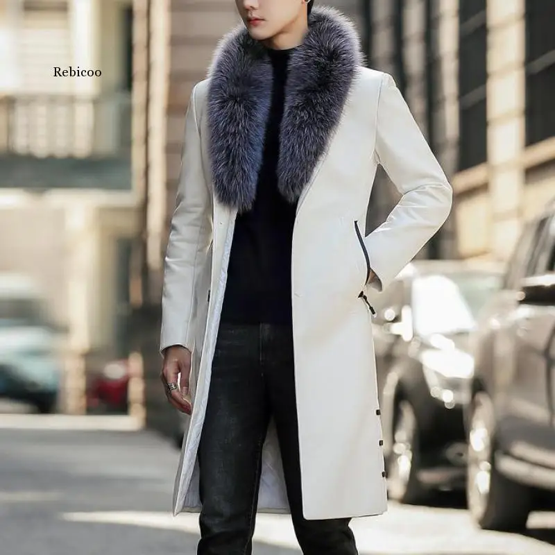 

Men's Big Fur Collar Long Overcoats Luxury Long Leather Jackets Black Winter Trench Coats for Mens Stylish Steampunk Cloa