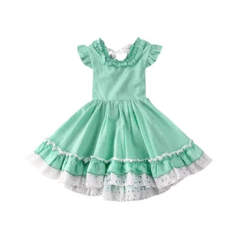 

2020 Kids Girls Baby Princess Dress Ruffles Lace Bowknot Wedding Bridesmaid Pageant Party Bow A-Line Dresses